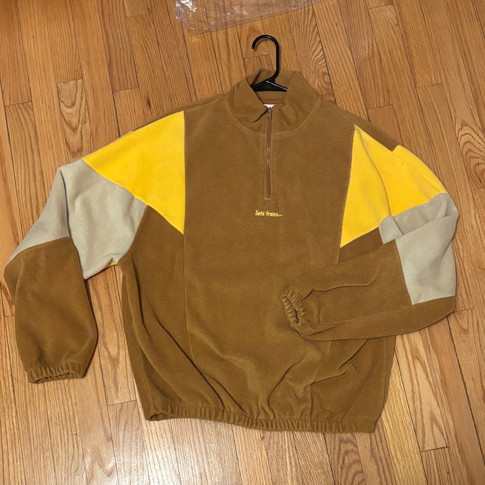 Men's Tan and Yellow Zip-Up Sweater
